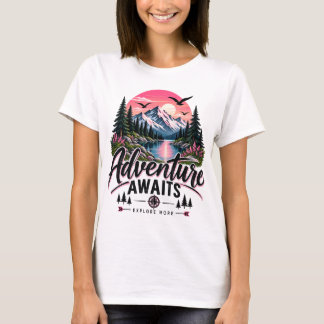 冒険が待っている山の夕日Tシャツ | アウトドア Tシャツ