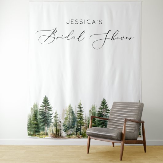 冒険が待っている森の松の木のブライダルシャワー タペストリー (インサイチュ)