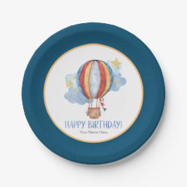 冒険が待っている熱気球の子供の誕生日 ペーパープレート