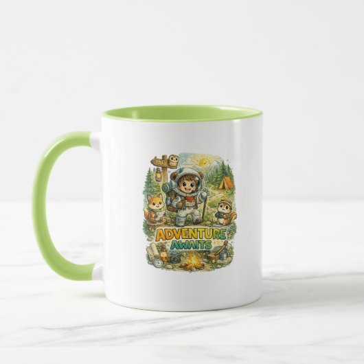 冒険が待っている かわいいキャンプ コーヒーマグ マグカップ (左)