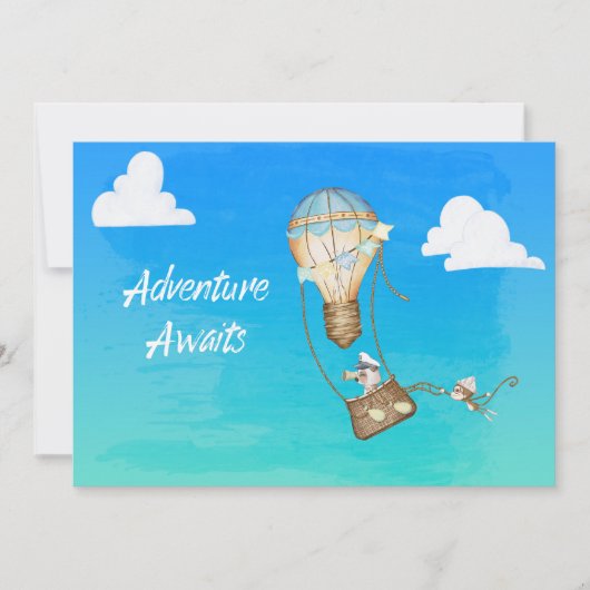 冒険が待っている かわいい動物のパーソナライズされた 招待状 (正面)