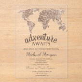 冒険が待っている グリッター世界地図 退職 アクリル招待状 (正面)