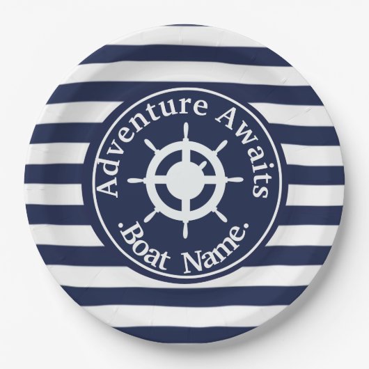 冒険が待っている。ボート名。 ペーパープレート (正面)