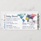 冒険が待っている 世界地図の搭乗券 シャワーを浴びて出発準備をしよう 招待状 (正面)