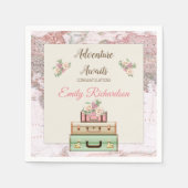 冒険が待っている 世界地図 マップ ピンクのバラ スタンダードカクテルナプキン (正面)