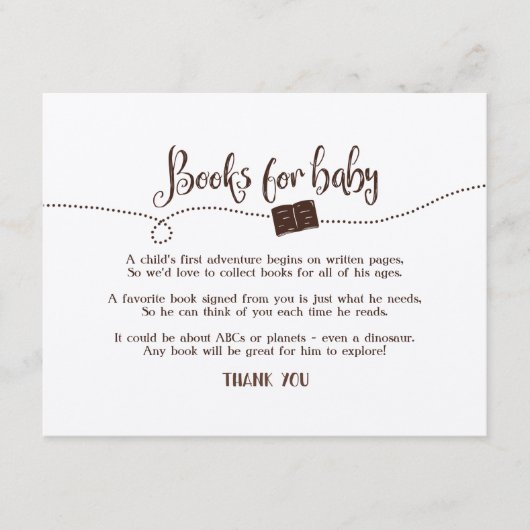 「冒険が待っている」 「赤ちゃんのための本」 リクエストカード エンクロージャーカード (正面)