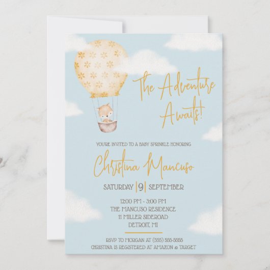 冒険が待っている！赤男女兼用ちゃんシャワー 招待状 (正面)