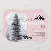 冒険が待つピンクのウッドランドに赤ちゃんシャワー 招待状 (正面/裏面)