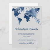 冒険が待つ水彩世界地図のウェディング 招待状 (正面/裏面)