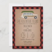 冒険が木材パネルSUVカヌー結婚ズを始める 招待状 (正面)