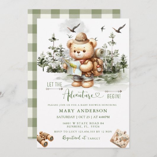 冒険が森に赤ちゃんシャワーを浴びる 招待状 (正面/裏面)
