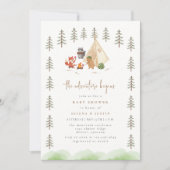 冒険が森の動物の赤ちゃんシャワーを始める 招待状 (正面)