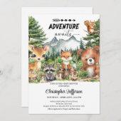 冒険が森の森の森の動物のシャワー待ち 招待状 (正面/裏面)