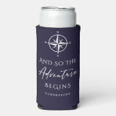 冒険が濃い青で始まるパーソナライズされた スリム缶クーラー (Seltzer正面)