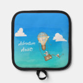 冒険が熱気球のサルの動物を待つ 鍋敷き (正面)