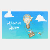 冒険が熱気球のサルの動物を待つ 長方形シール (正面)