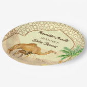 冒険が砂漠のベビーラクダ赤ちゃんシャワーを待つ ペーパープレート (アングル)