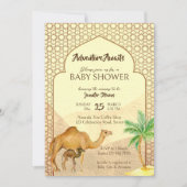 冒険が砂漠のベビーラクダ赤ちゃんシャワーを待つ 招待状 (正面)