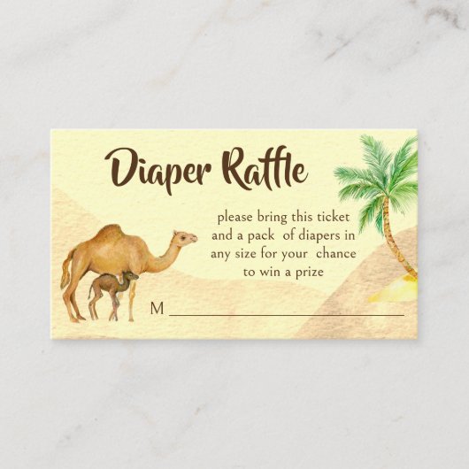冒険が砂漠を待っているベビーラクダおむつラッフル エンクロージャーカード (正面)