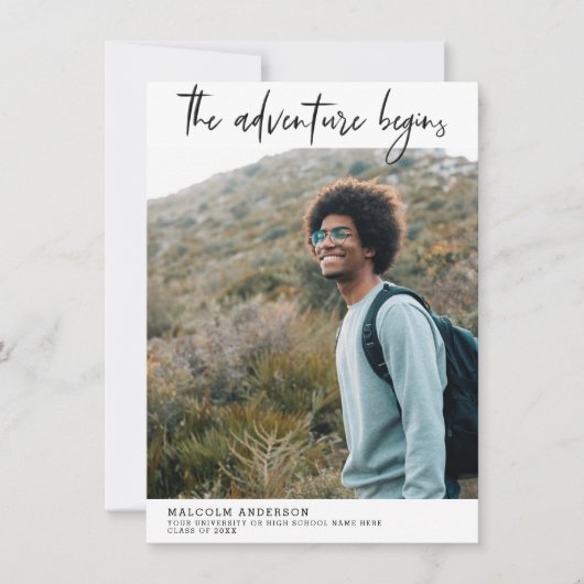 冒険が筆の脳卒中の写真の卒業を開始 招待状 (正面)