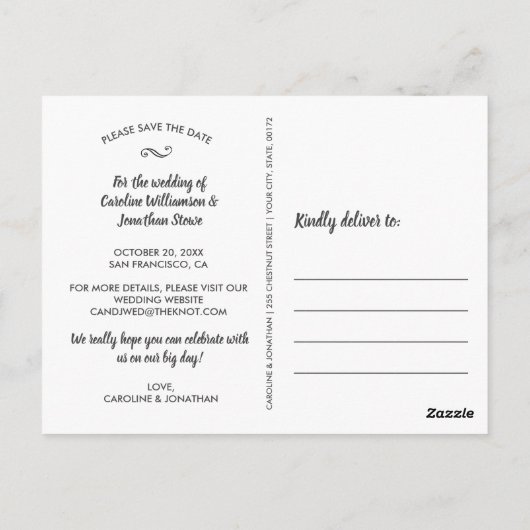 冒険が結婚式を開始する日付写真を保存 ポストカード (裏面)