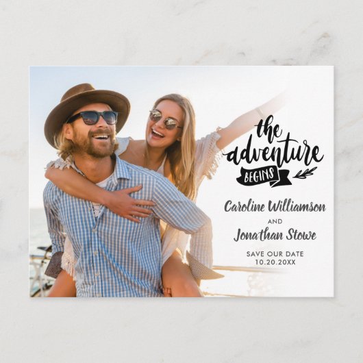 冒険が結婚式を開始する日付写真を保存 ポストカード (正面)