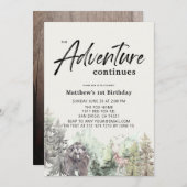 冒険が続くベアーマウンテン1歳の誕生日 招待状 (正面/裏面)