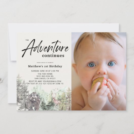 冒険が続く最初の誕生日の写真 招待状 (正面)