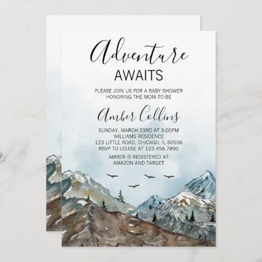 冒険が赤ちゃんシャワーを待つ 招待状 (正面/裏面)