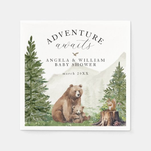 冒険が赤ちゃん男女兼用のシャワーを待つ スタンダードカクテルナプキン (正面)