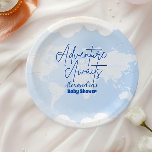 冒険が赤ちゃん男女兼用のシャワーを待つ ペーパープレート