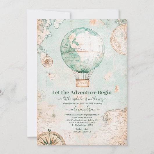 冒険が赤ちゃん男女兼用のシャワーを待つ 招待状 (正面)