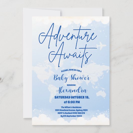 冒険が赤ちゃん男女兼用のシャワーを待つ 招待状 (正面)