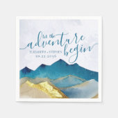 冒険が青い金ゴールド山結婚の スタンダードカクテルナプキン (正面)