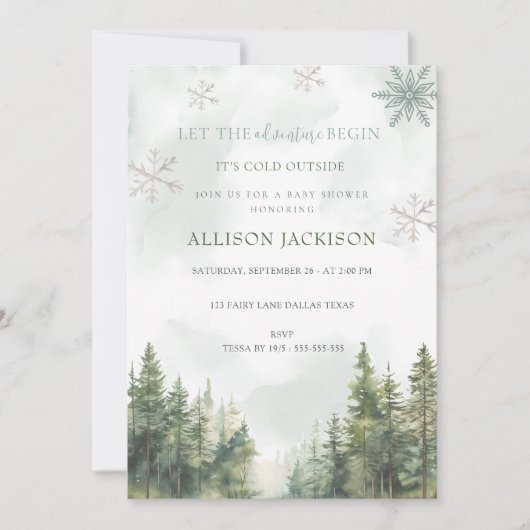 冒険に森の男の子の赤ちゃんシャワーを始める 招待状 (正面)