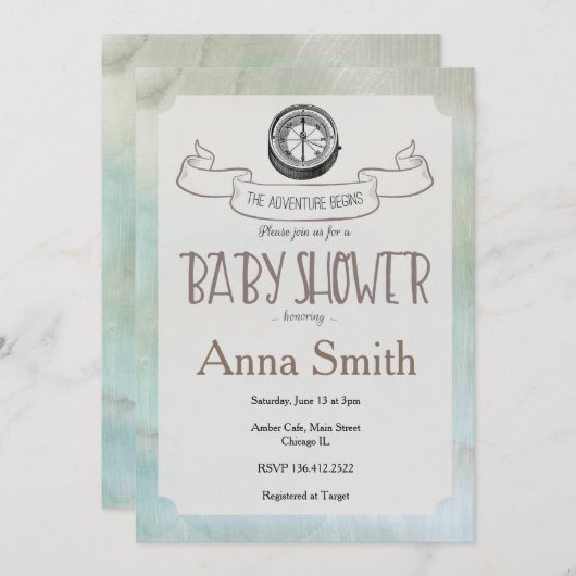 冒険に赤ちゃんシャワーの招待状を送る 招待状 (正面/裏面)