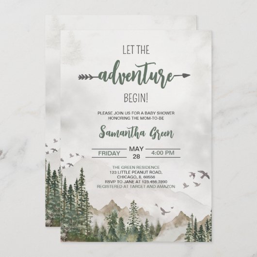 冒険に赤ちゃんシャワーを男女兼用始めよう 招待状 (正面/裏面)