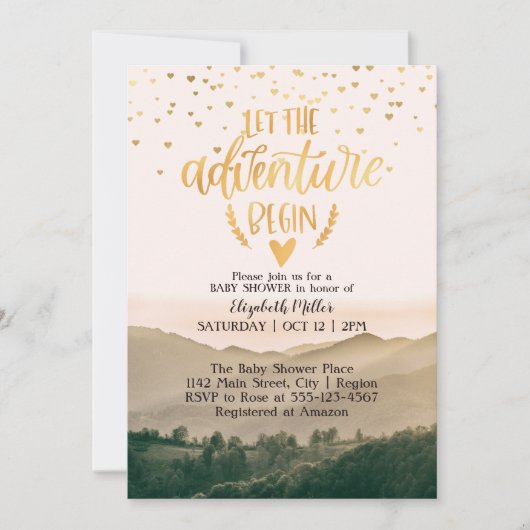 冒険に赤ん坊のシャワーを男女兼用始めさせる 招待状 (正面)