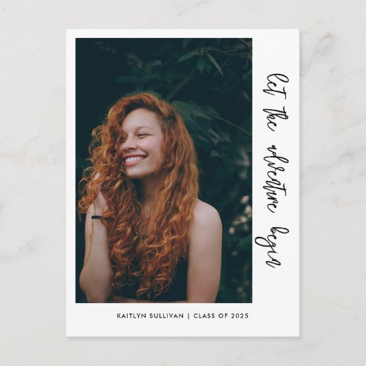 冒険のスクリプトを開始するカジュアル | 卒業 案内ポストカード (正面)