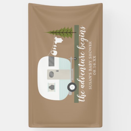 冒険のトレーラーのキャンピングカーの男の子のベビーシャワー 横断幕 (縦)