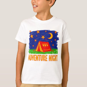 冒険の夜のキャンプテントの子供の絵 Tシャツ