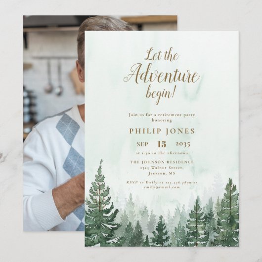 冒険の始まり フォレスト フォト リタイアメント 招待状 (正面/裏面)