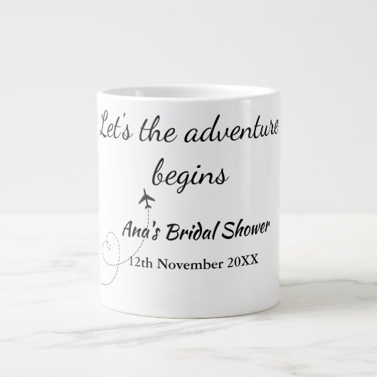 冒険の始まり ブライダルシャワーに名前を追加 ジャンボコーヒーマグカップ (正面)