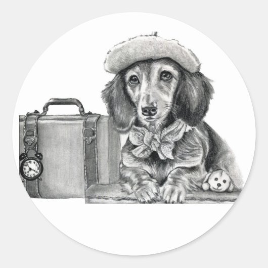 冒険の準備ができているダッパーdachshand ラウンドシール (正面)