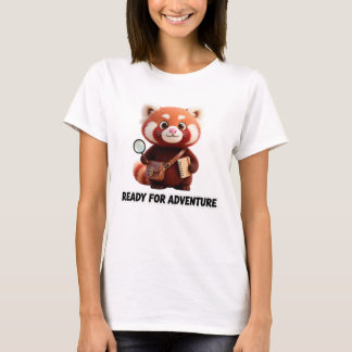 冒険の準備万端 かわいいレッサーパンダ探検家 Tシャツ