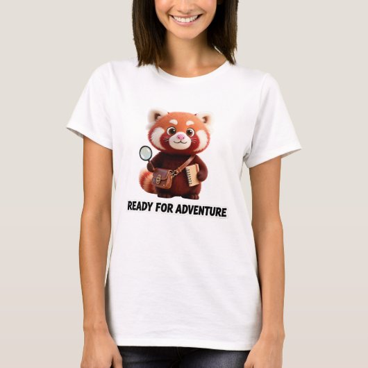 冒険の準備万端 かわいいレッサーパンダ探検家 Tシャツ (正面)