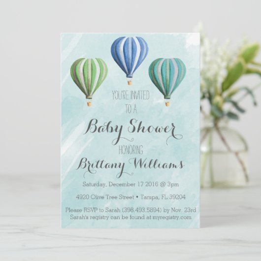 冒険の熱気の気球のベビーシャワーの招待状 招待状 (スタンド正面)
