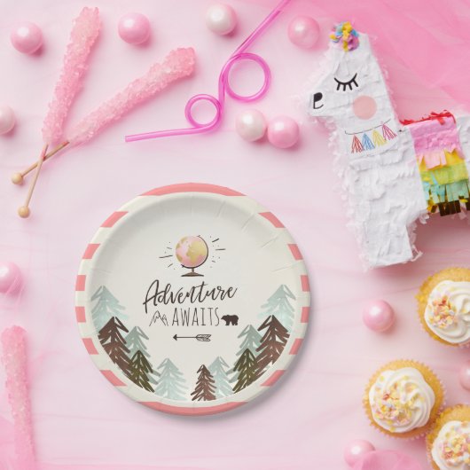 冒険の紙皿旅行ピンクの女の子のシャワー ペーパープレート (パーティー)