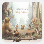 冒険はウッドランドの赤ちゃんシャワーを待つ スクエアシール (正面)