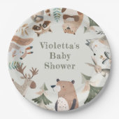 冒険はウッドランド動物かわいい赤ちゃんシャワーを待つ ペーパープレート (正面)
